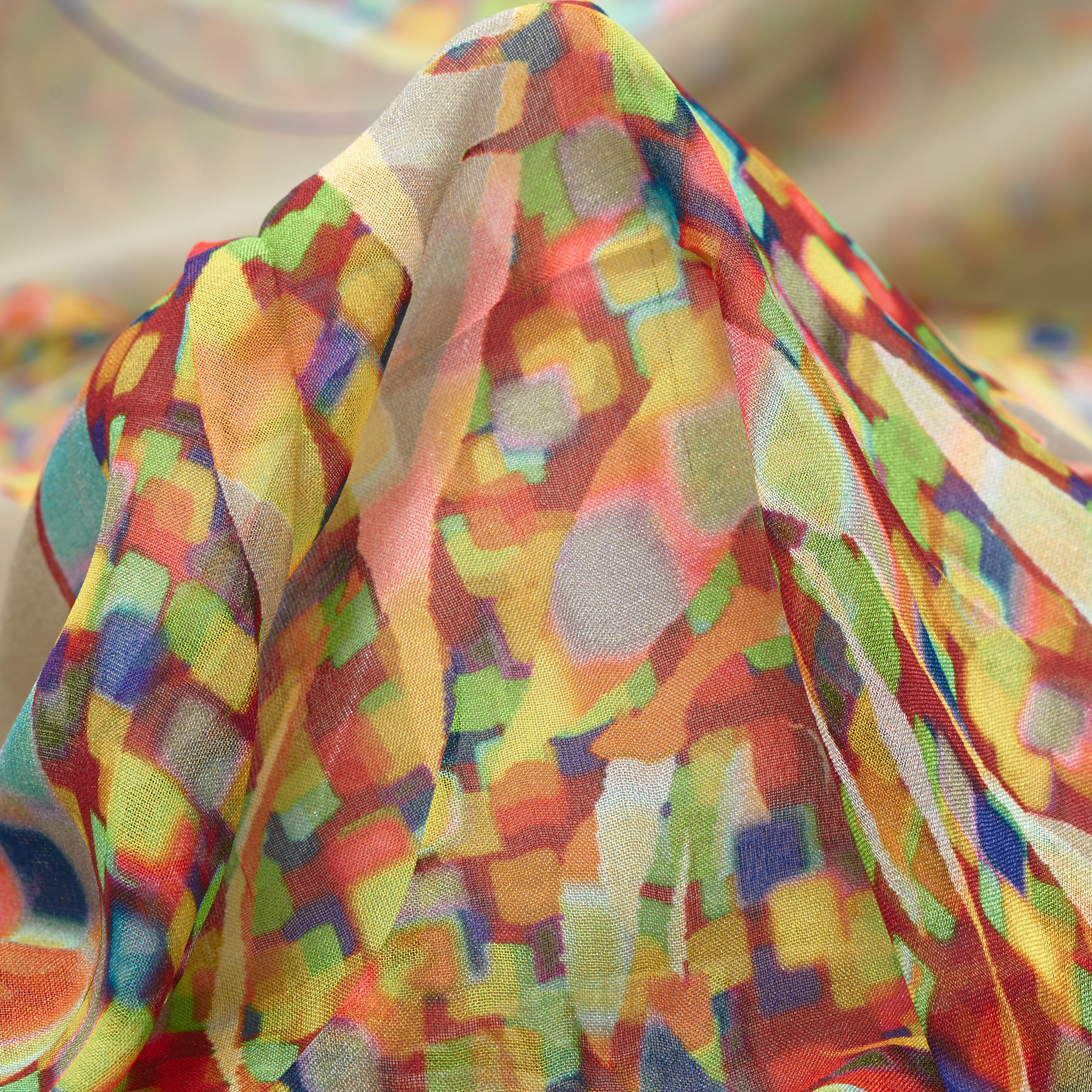 Шелк, Шифон, Цветы, Multicolor