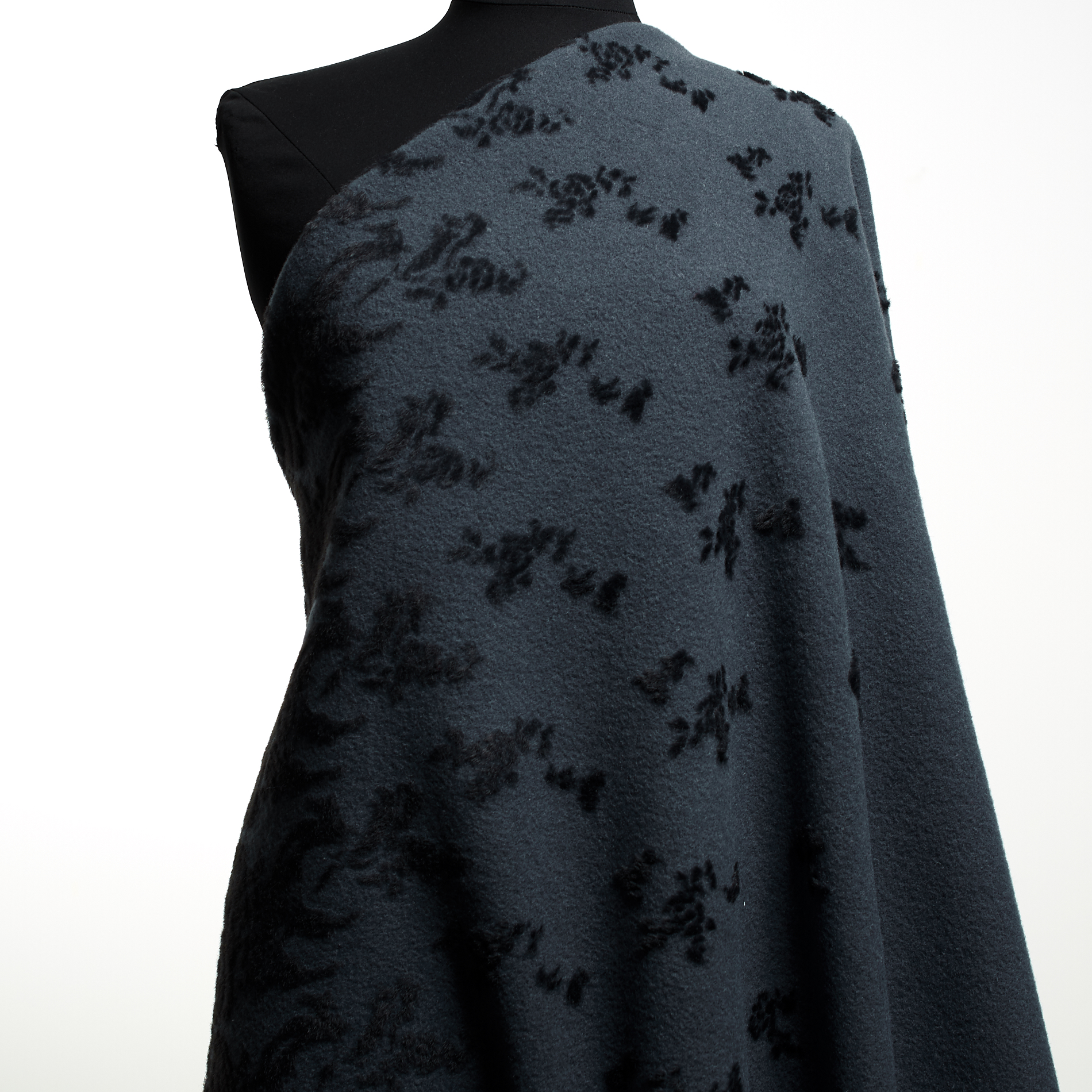 Jacquard, Wool, Floral, Stonewashed Indigo