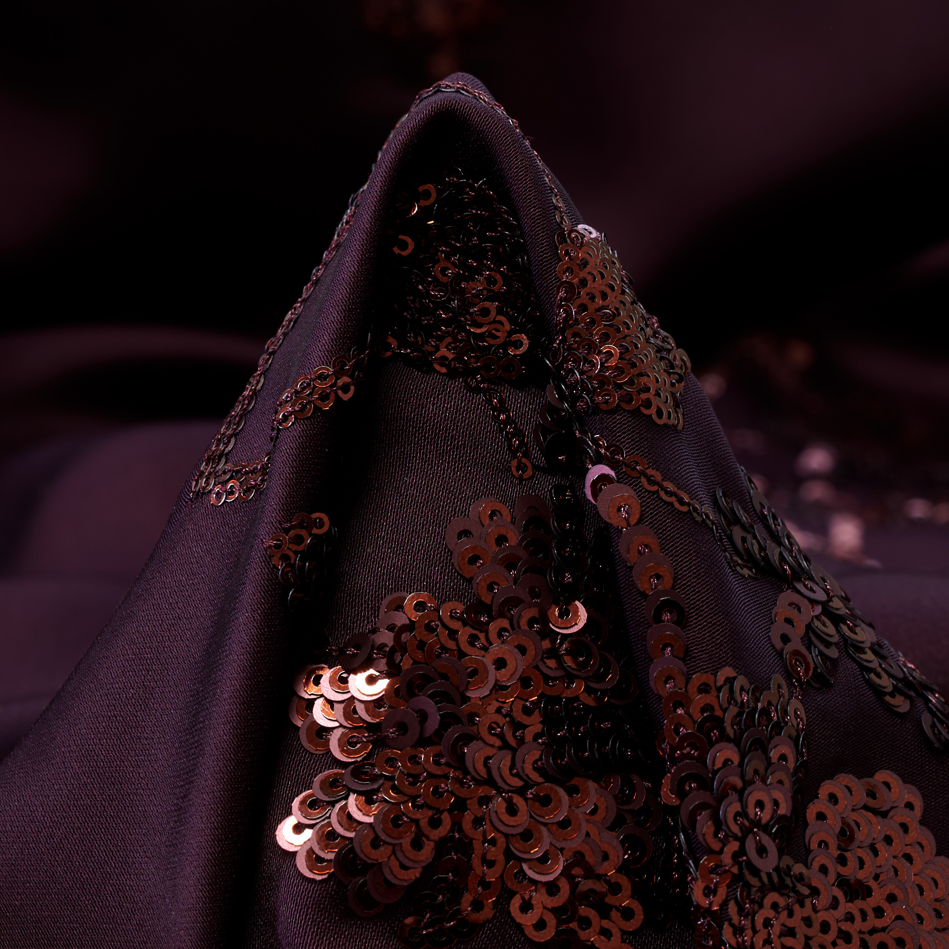 VISCOSE, SEQUIN, EMBROIDERED, DEEP MAHOGANY (F000052560)