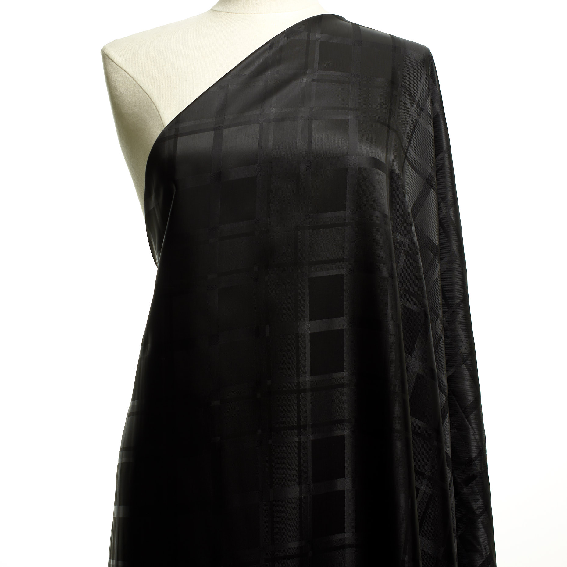LINING, VISCOSE, CHECK, RAVEN BLACK
