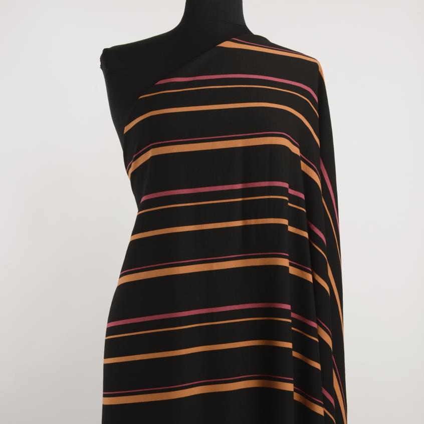 TWILL, VISCOSE, STRIPES, BURNT ORANGE&RASPBERRY
