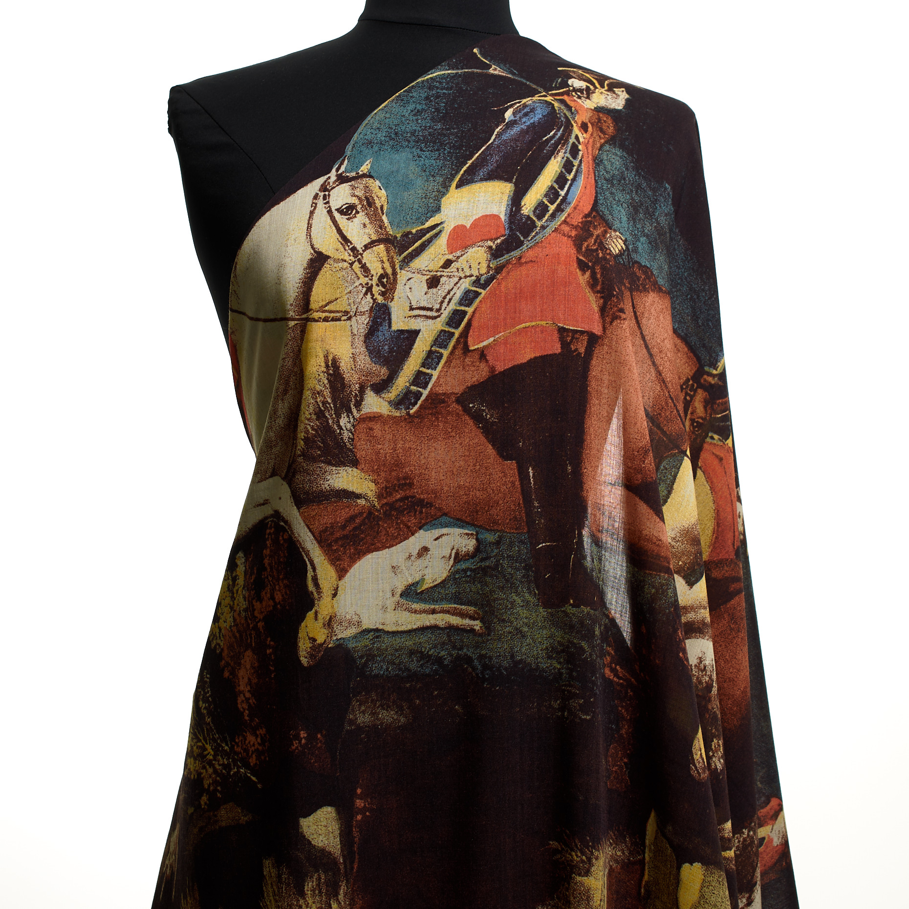 CRÊPE, VIRGIN WOOL, PRINTED, DUSTED CLAY&DEEP MAHOGANY
