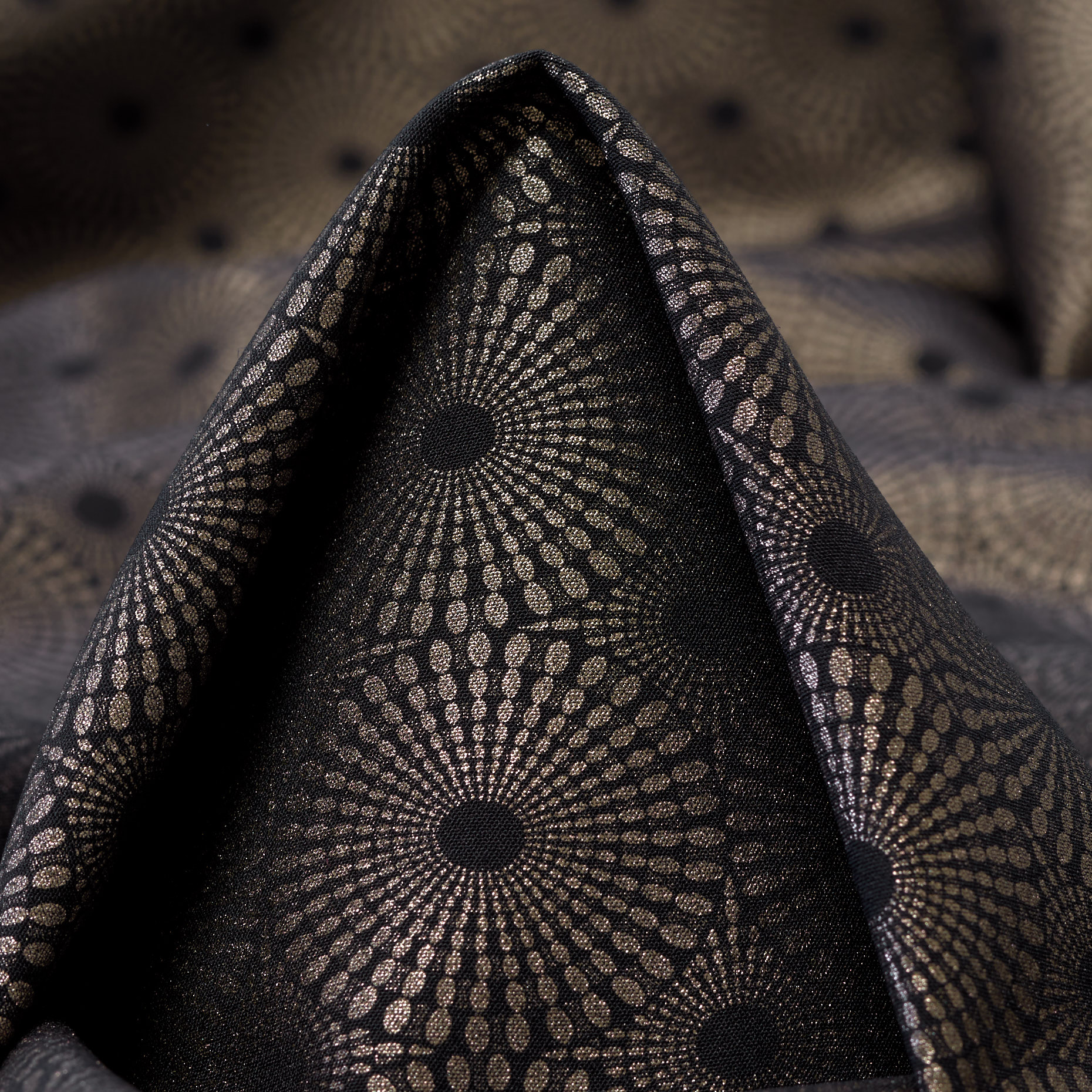 Viscose, Printed, Metallic, Jet Black&Silver