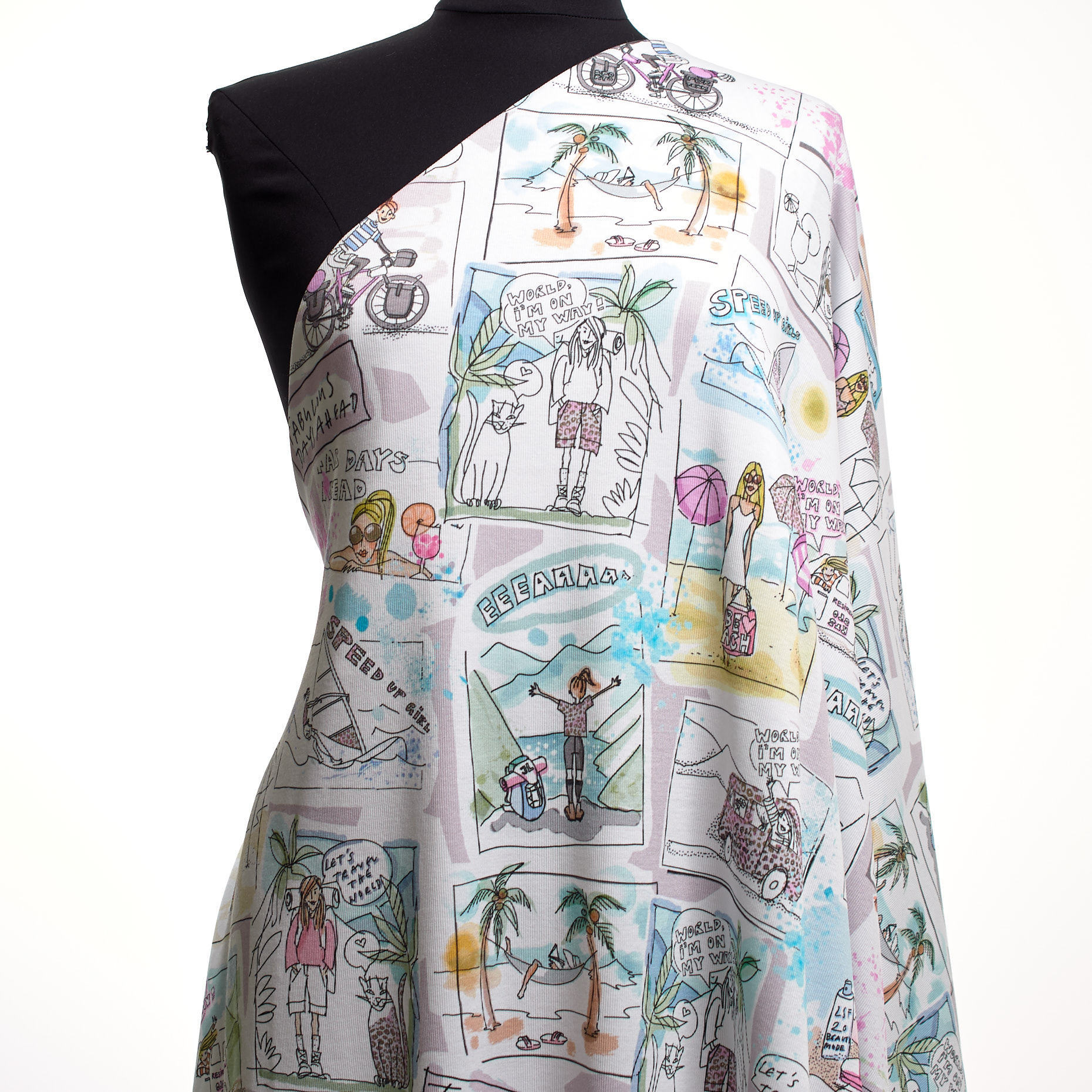 Rib Jersey, Cotton, Printed, Brilliant White&Sky