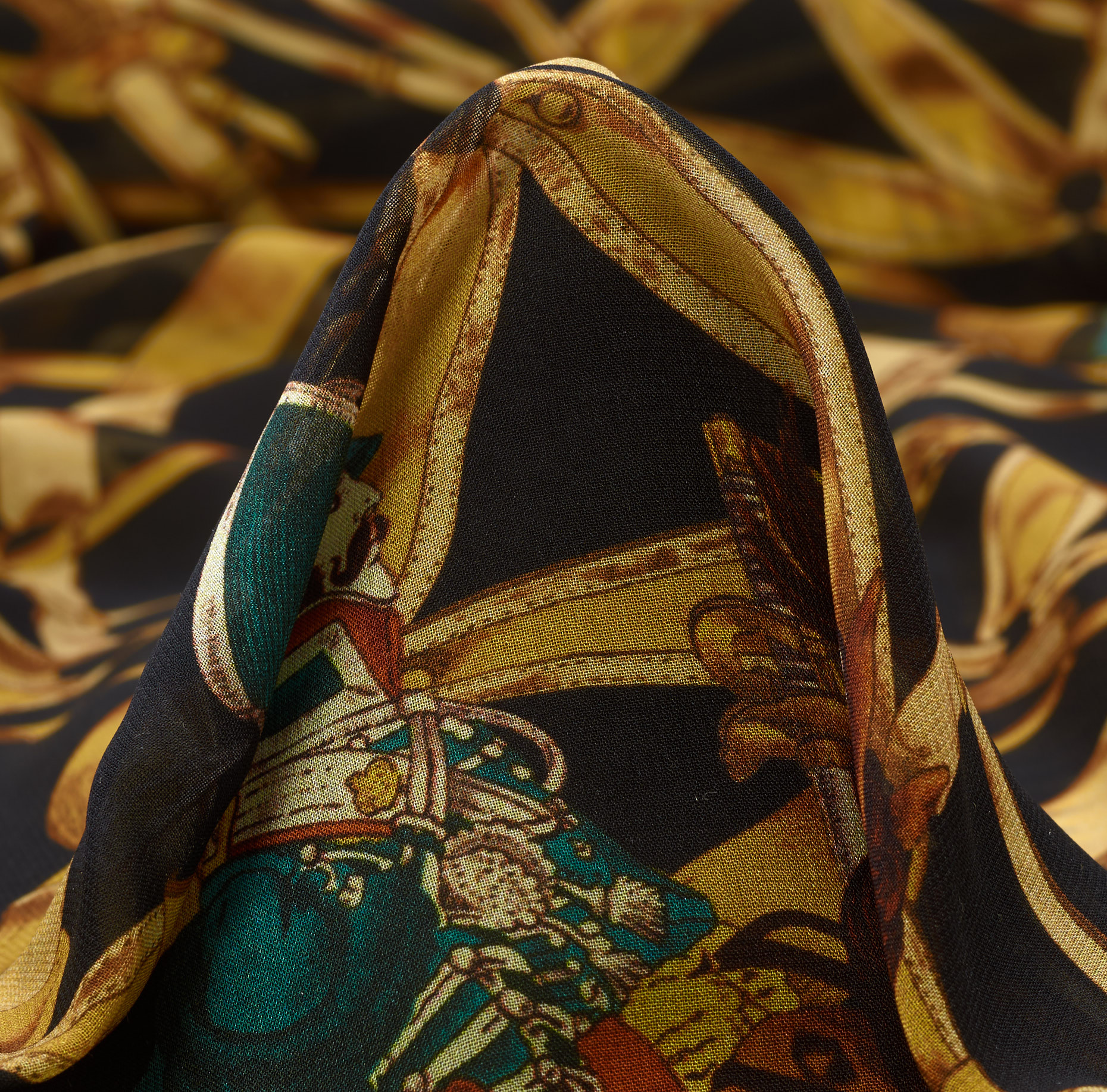 Crêpe De Chine, Drukowane, Raven Black&Beige