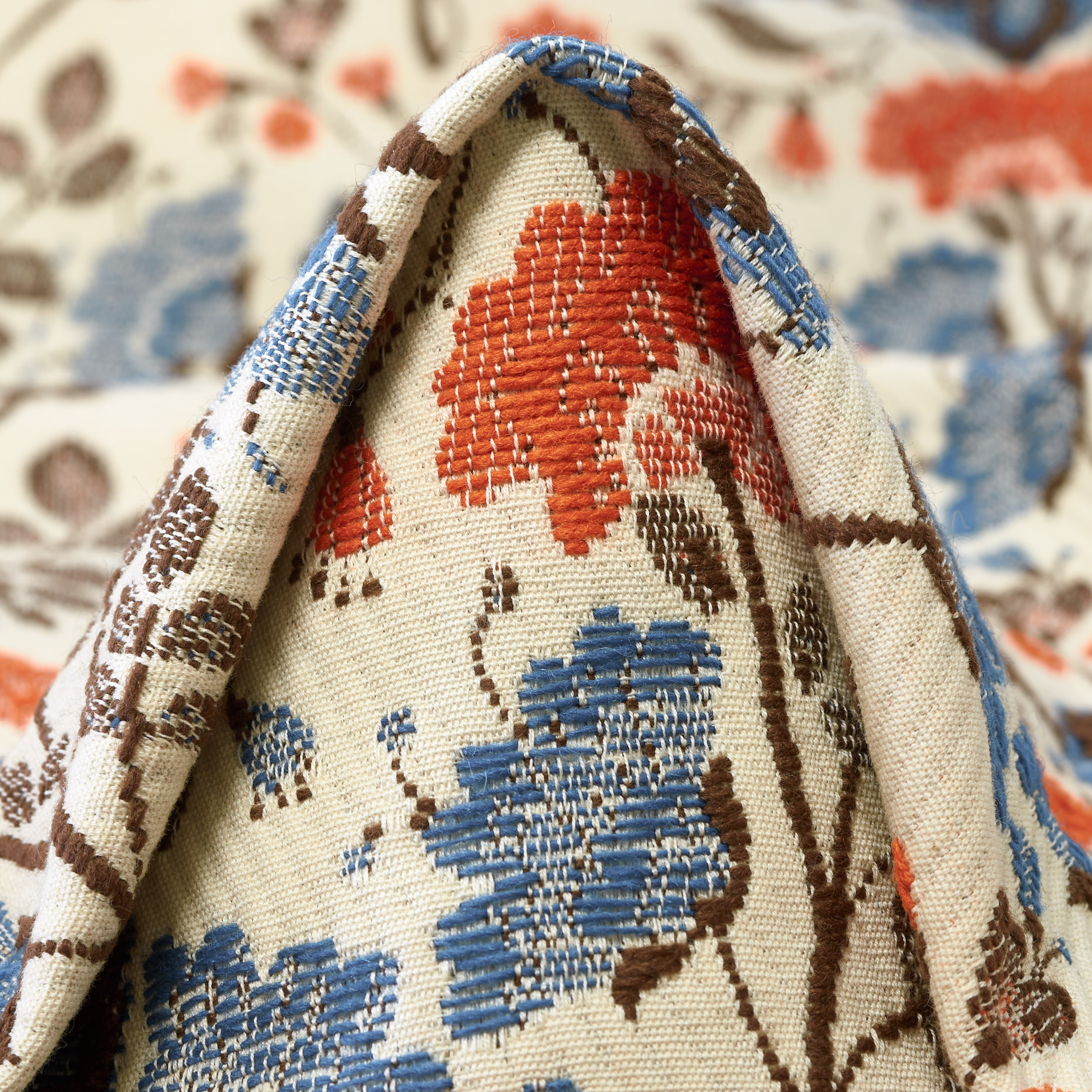 Jacquard, Misto Cotone, Floreale, Antique White&Dusty Orange (P000003460)