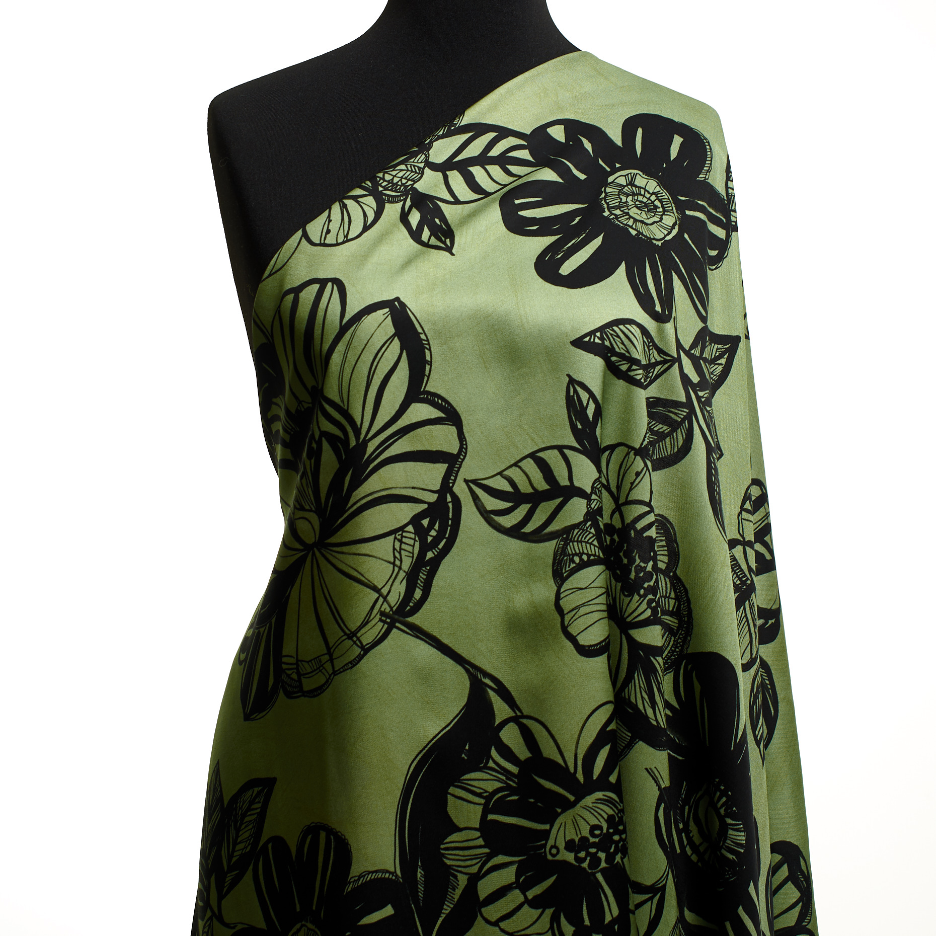 Twill, Viscosa, Floreale, Jade&Jet Black