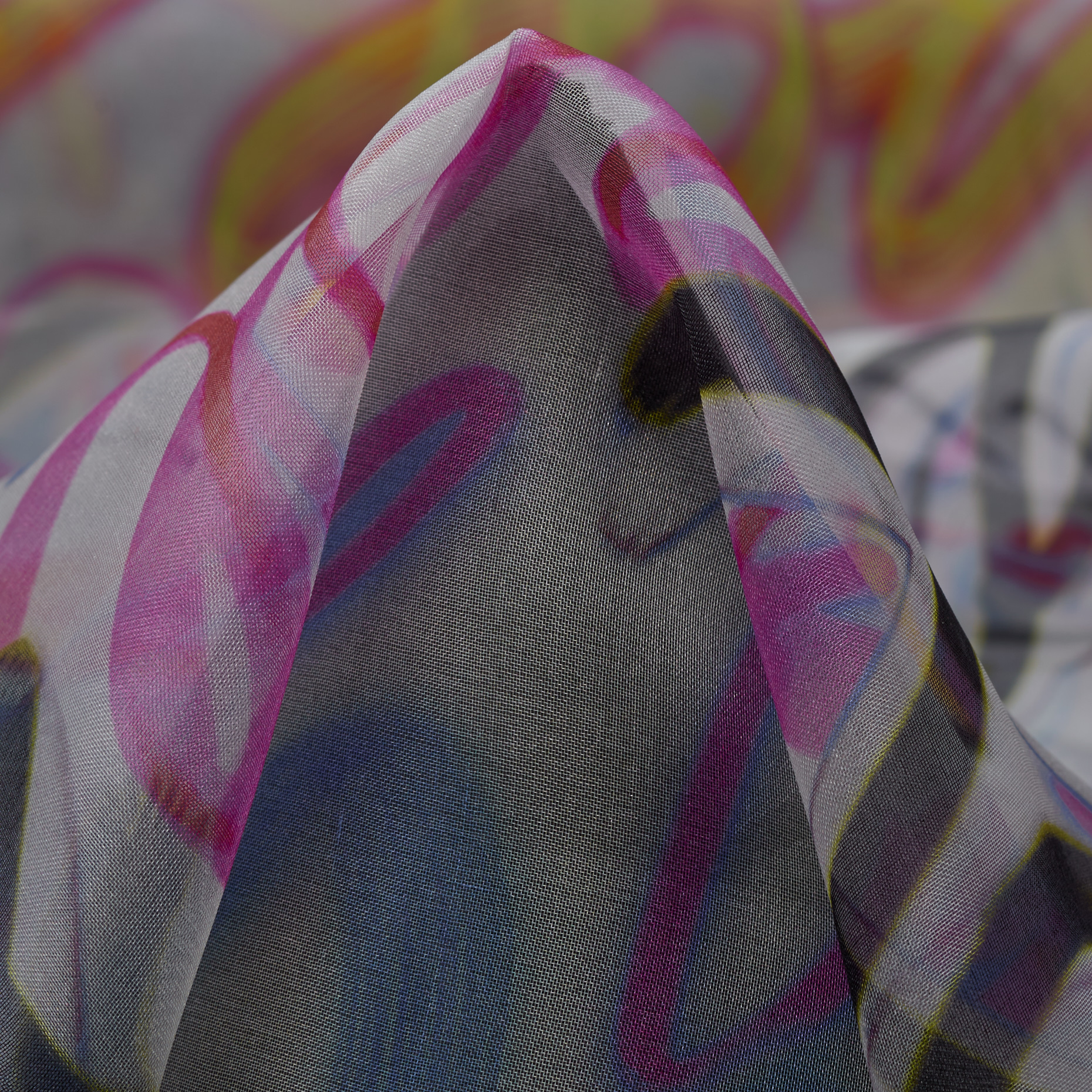 Organza, Seta, Stampato, Vaporous Gray&Yellow Cream