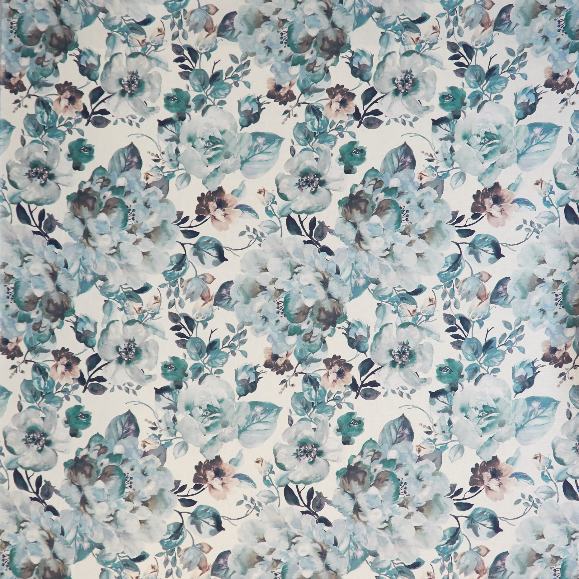 Leinen, Bedruckt, Floral, Antique White&Wasabi