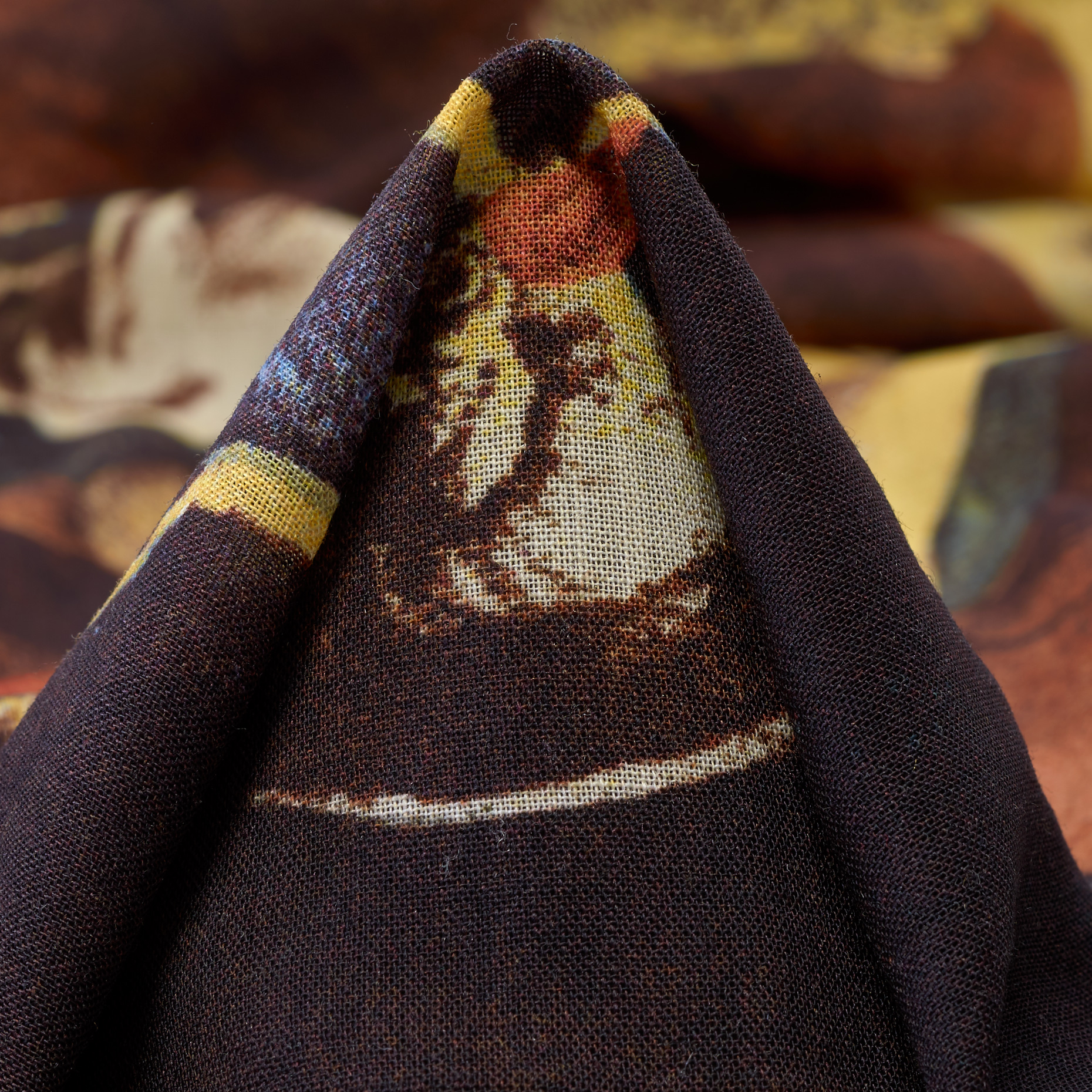 CRÊPE, VIRGIN WOOL, PRINTED, DUSTED CLAY&DEEP MAHOGANY