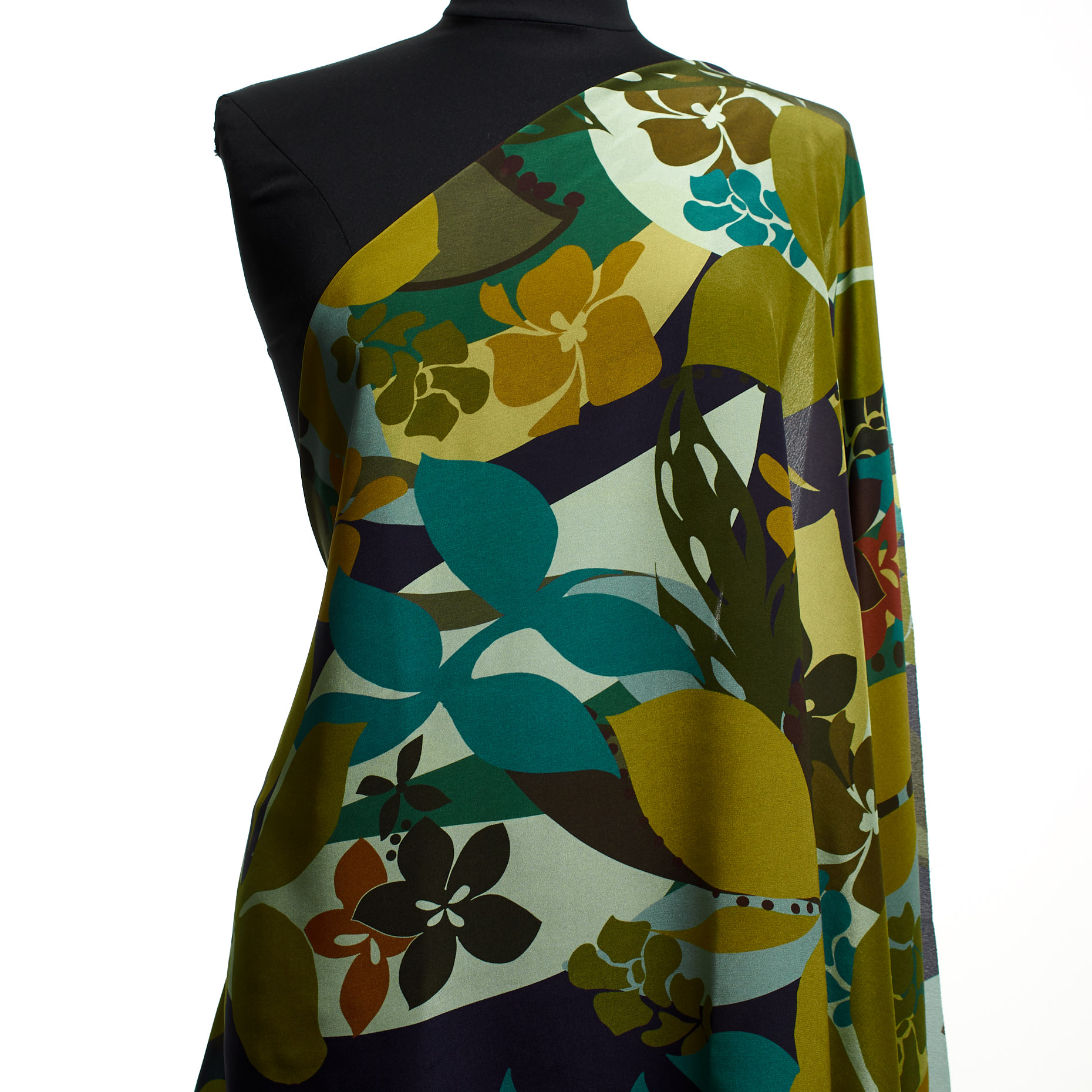 Krepa, Jedwab, Wydrukowany, Golden Cypress&Purple Velvet