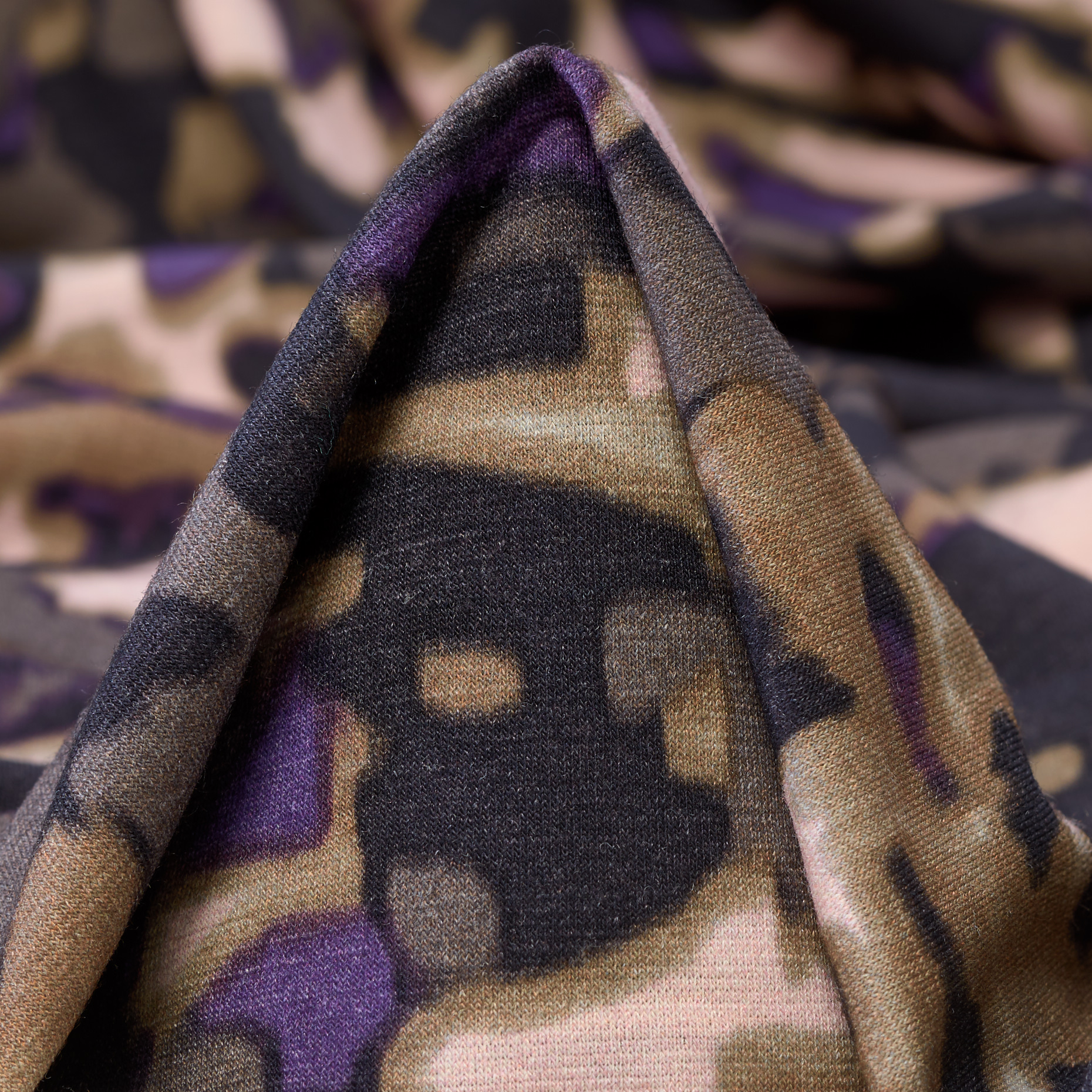 SINGLE JERSEY, WOOL, PRINTED, TAUPE&PURPLE MAGIC (F000018754)