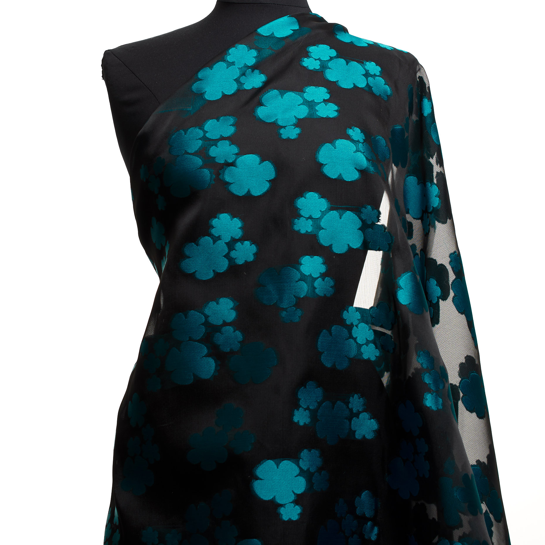 Jacquard, Organza, Floral, Teal