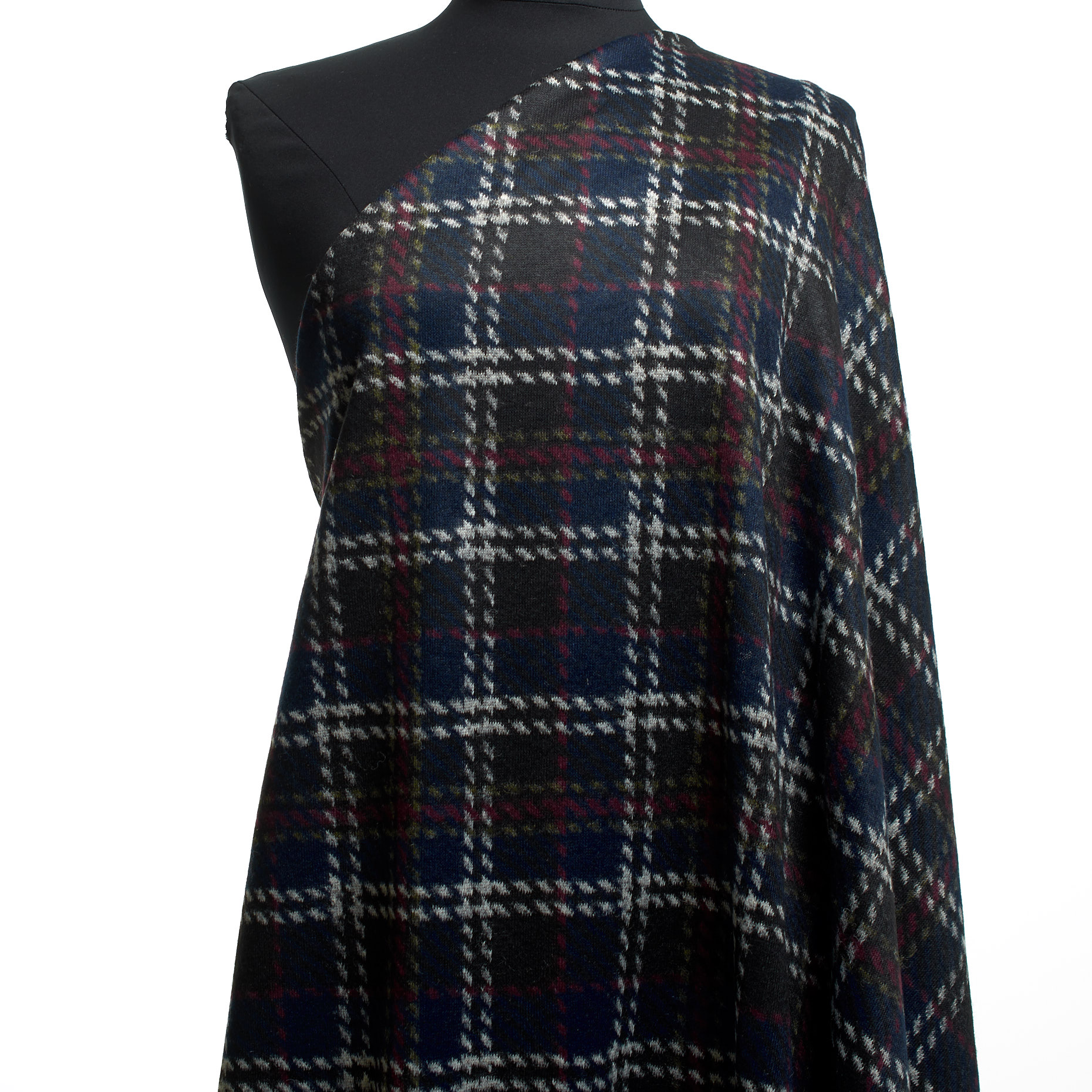 Jersey, Wool Blend, Check, Navy Peony&Merlot
