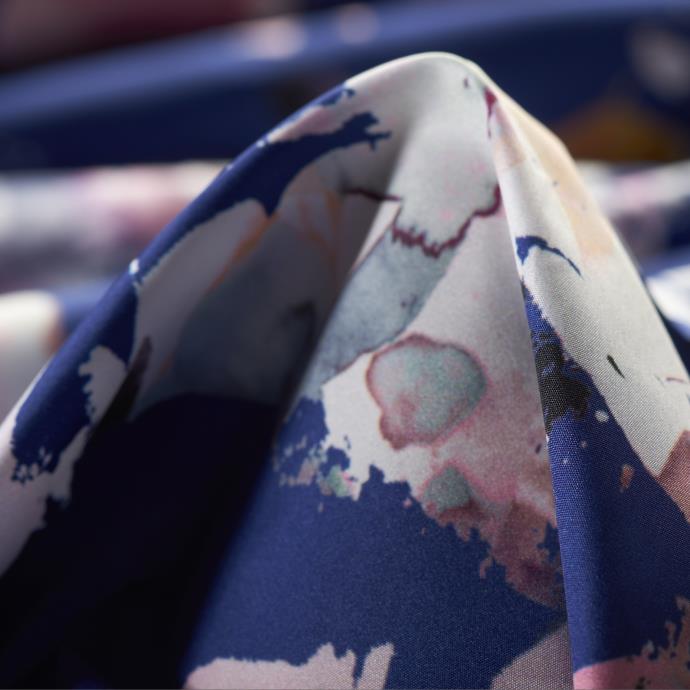 SATIN, PRINTED, DEEP ULTRAMARINE&BRILLIANT WHITE