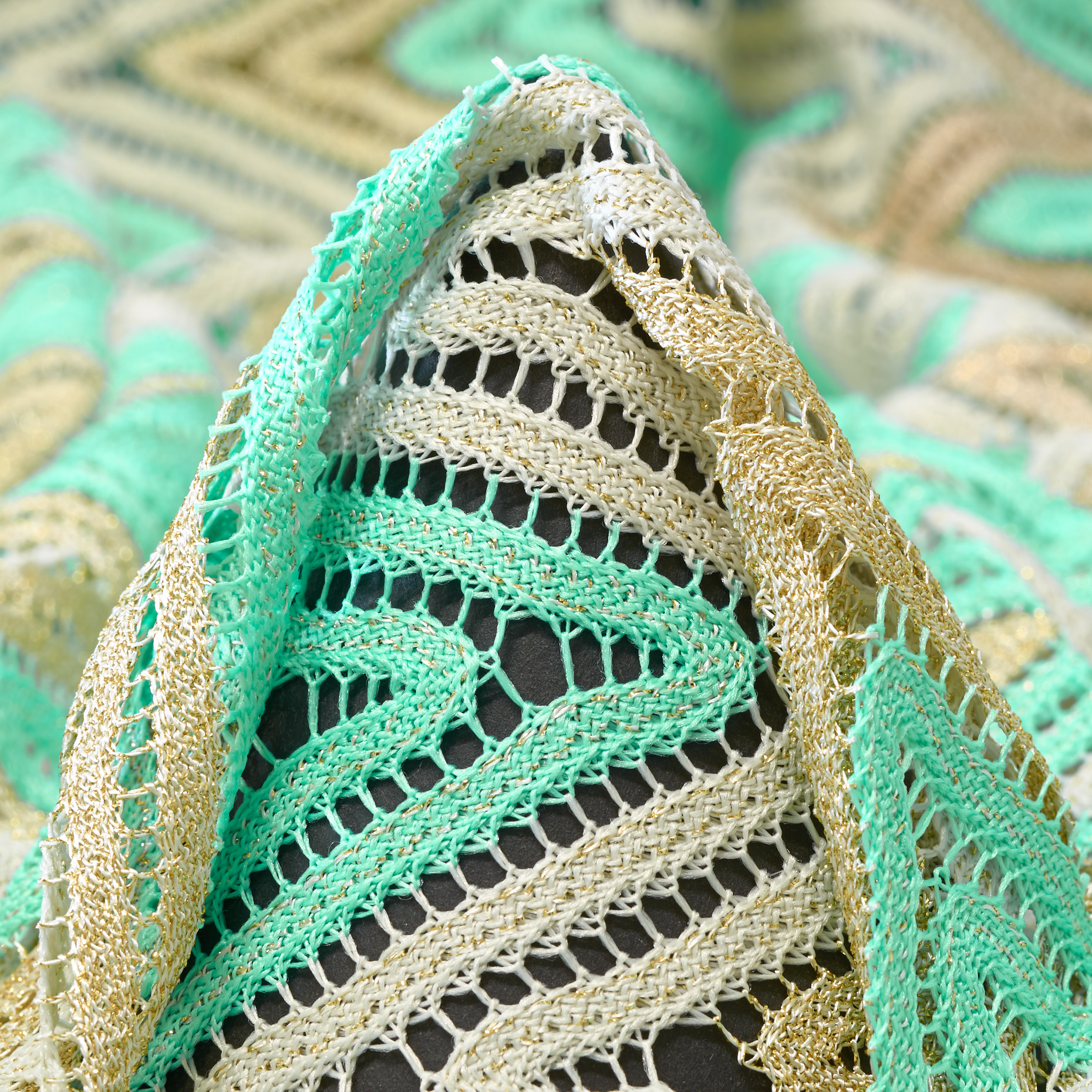 Dentelle, Lúrex, Design Géométrique, Electric Green&Gilded Beige