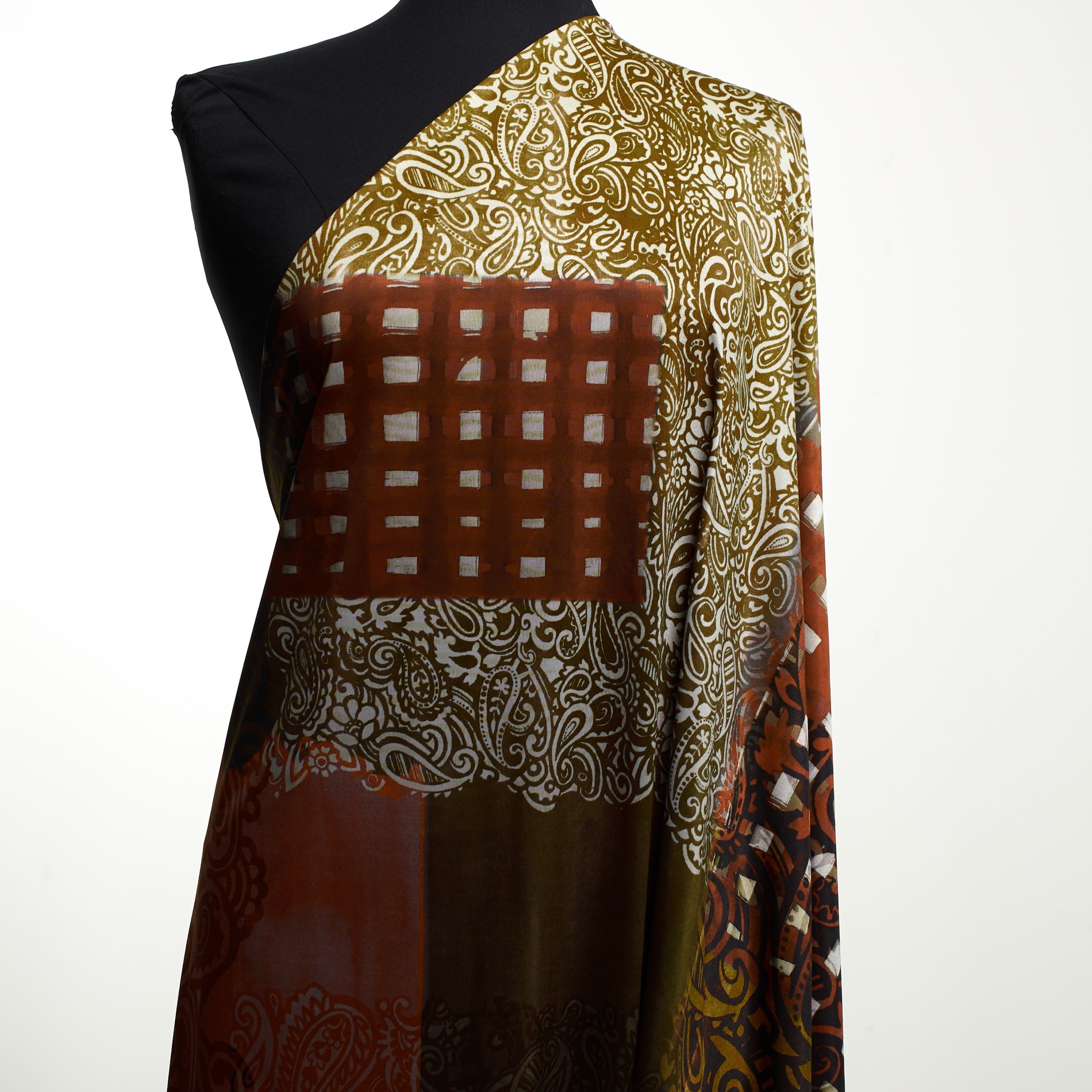 Single Jersey, Paisley, Burnt Olive&Raspberry