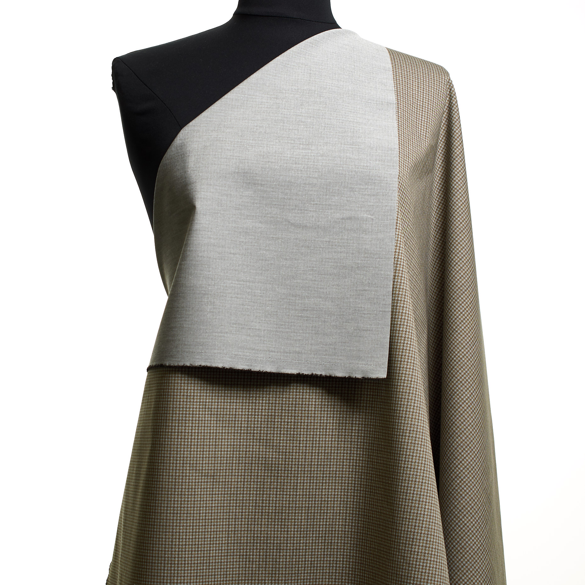 Algodón, Houndstooth, Elástico, Light Taupe