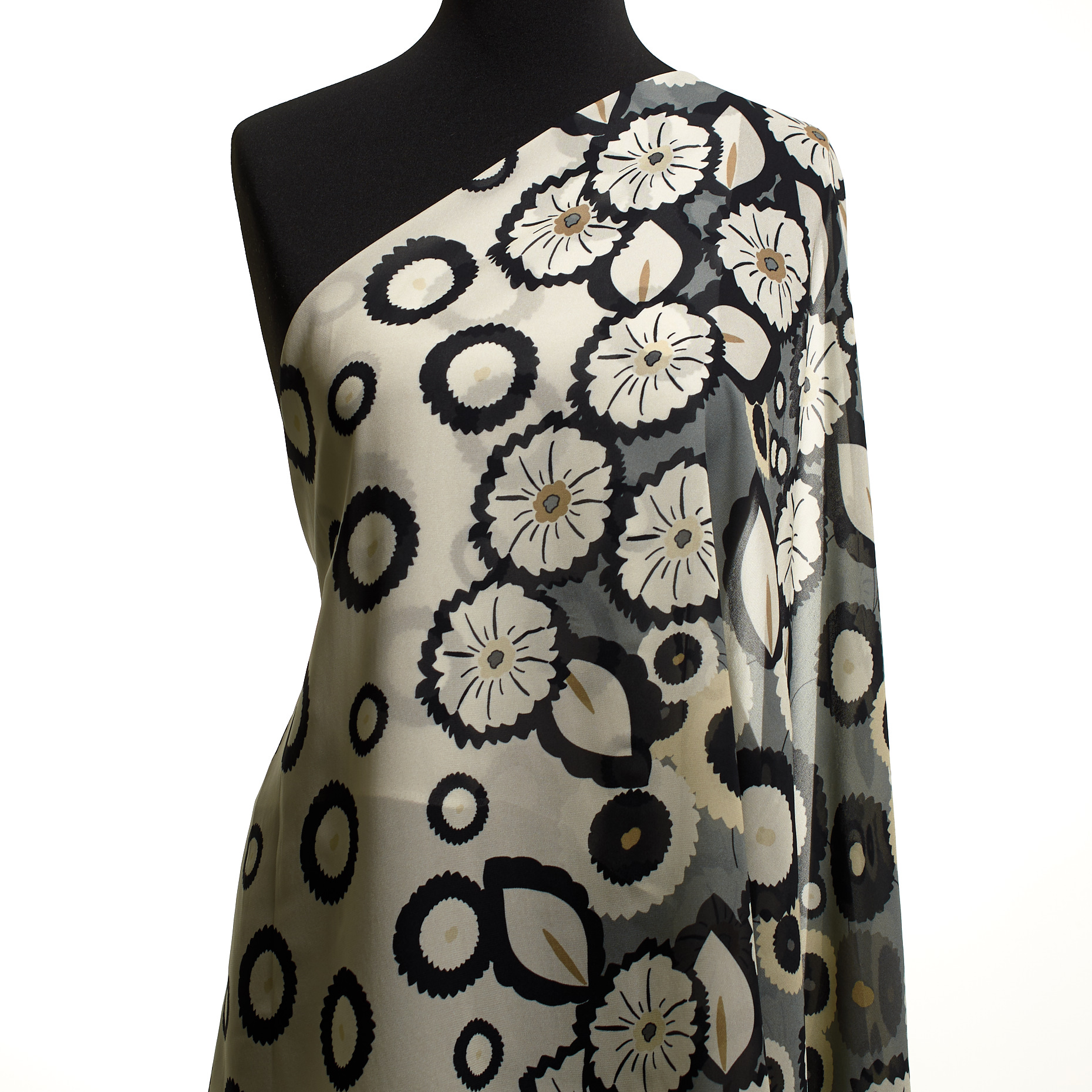 Chiffon, Viscosa, Stampato, Gull Gray&Jet Black