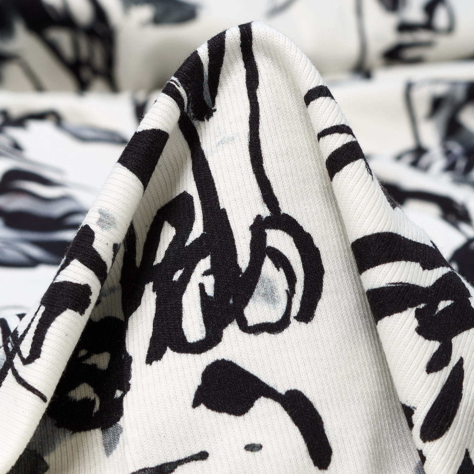 Jersey a costine, Cotone, Stretch, Ivory&Raven Black (F000043066)