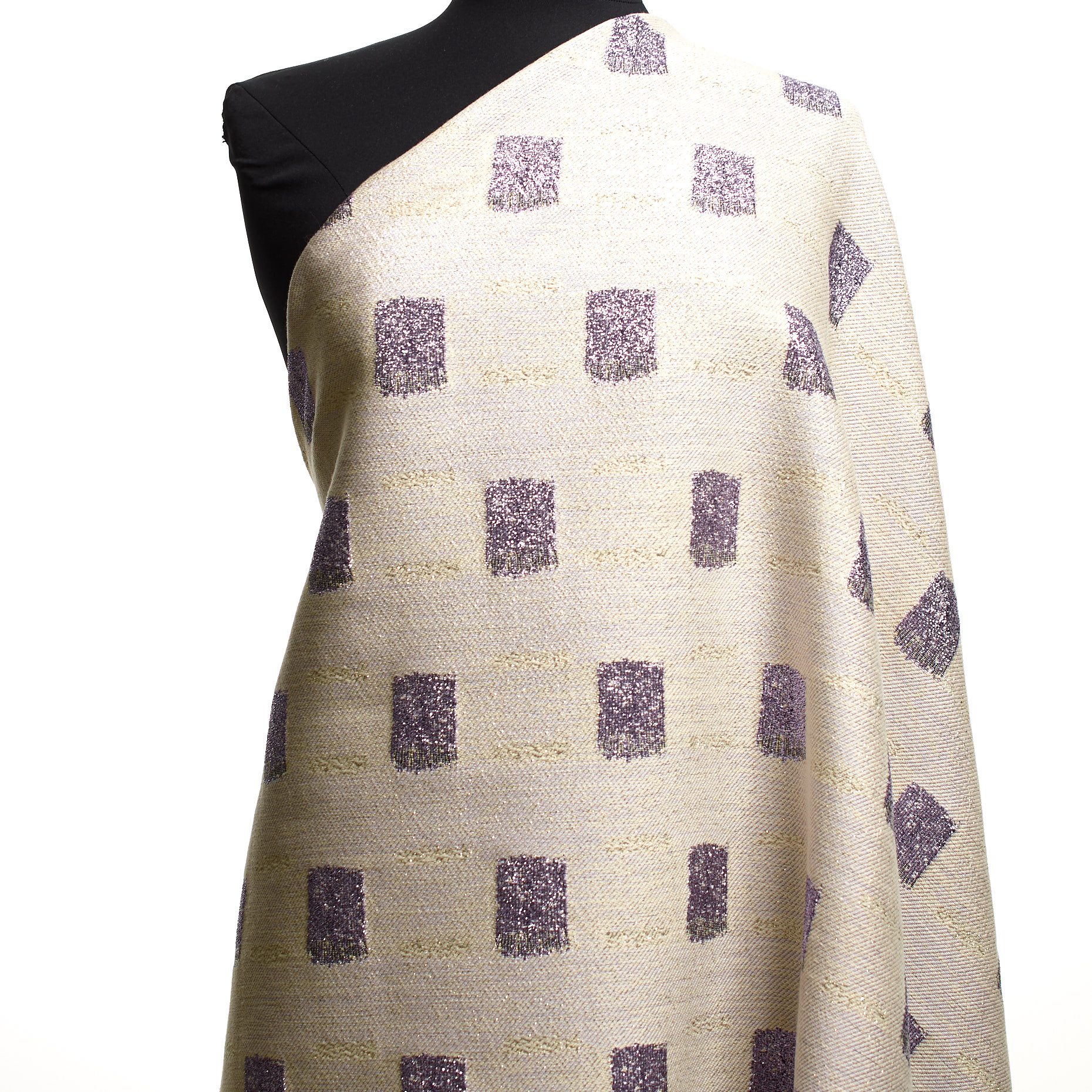 Żakard, Jedwab Wełna, Lurex, Crocus Violet&Ivory