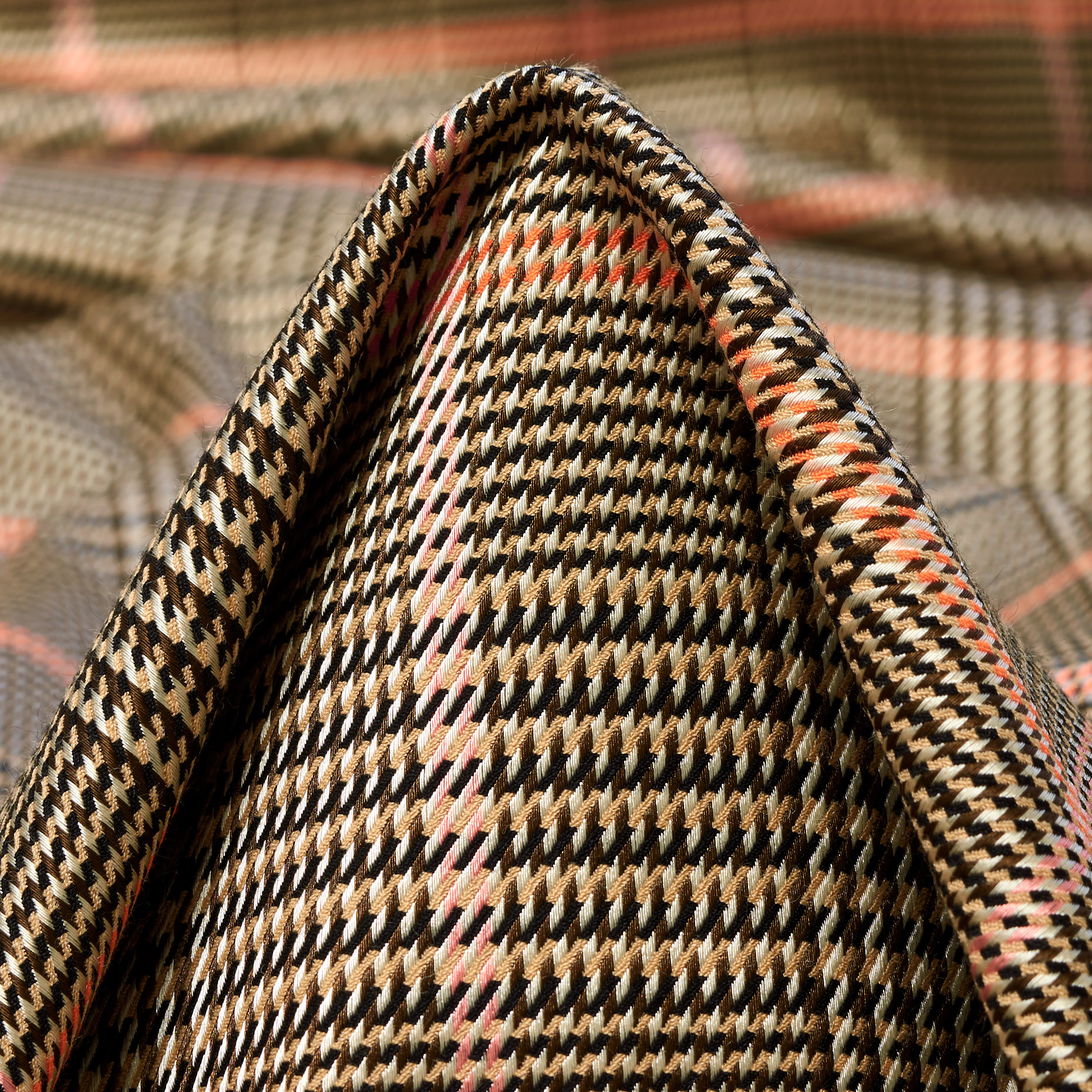 Viscose Blend, Glencheck, Elastic, Tiramisu&Persimmon