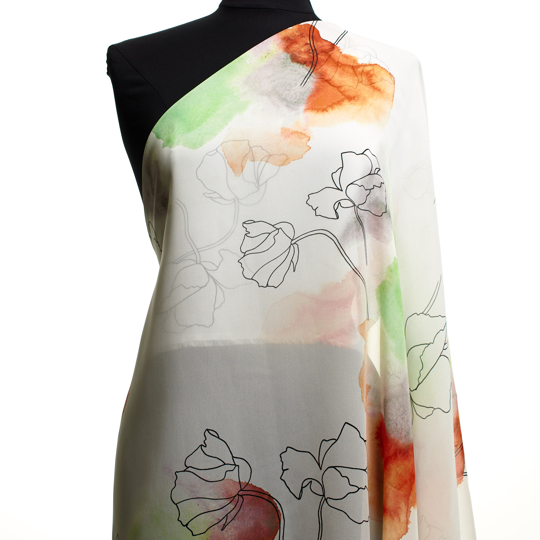 Crêpe, Viscose, Printed, White Onyx&Jaffa Orange