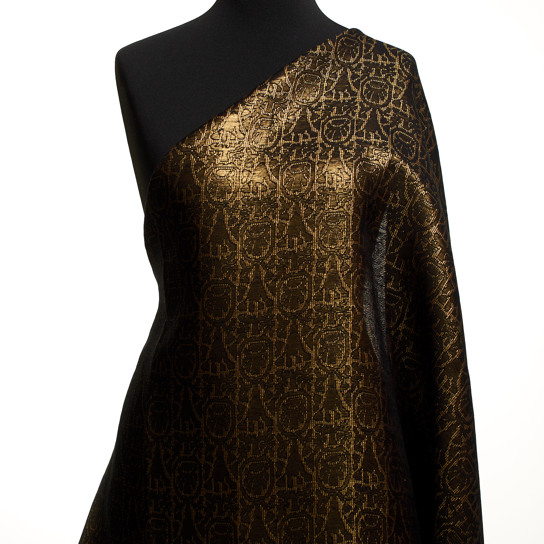 Jacquard, Soie Mixte, Métallique, Raven Black&Gilded Beige