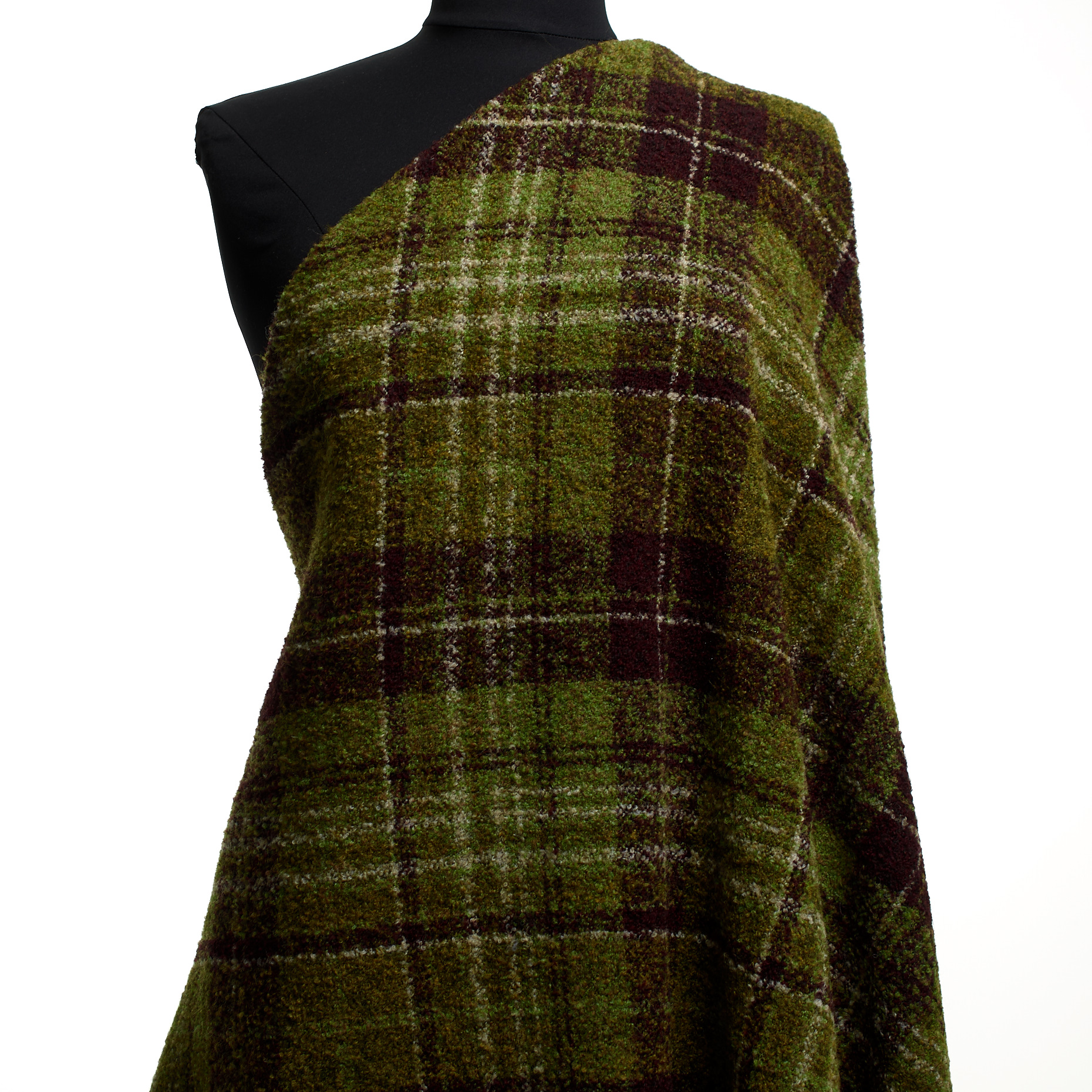 BOUCLÉ, WOOL BLEND, CHECK, SAGE&COCOA BROWN