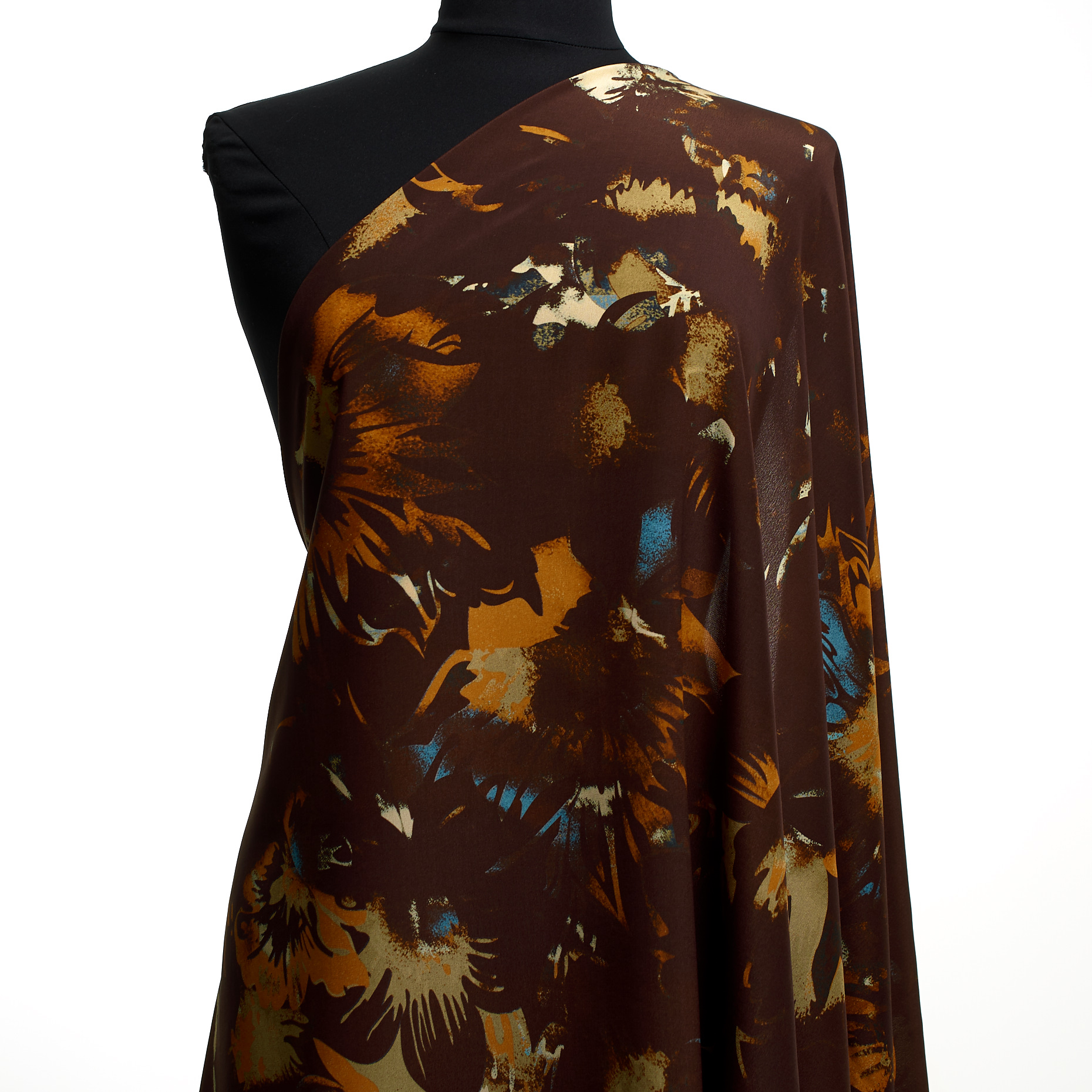 Crêpe, Silk, Printed, Chestnut&Orange Ochre