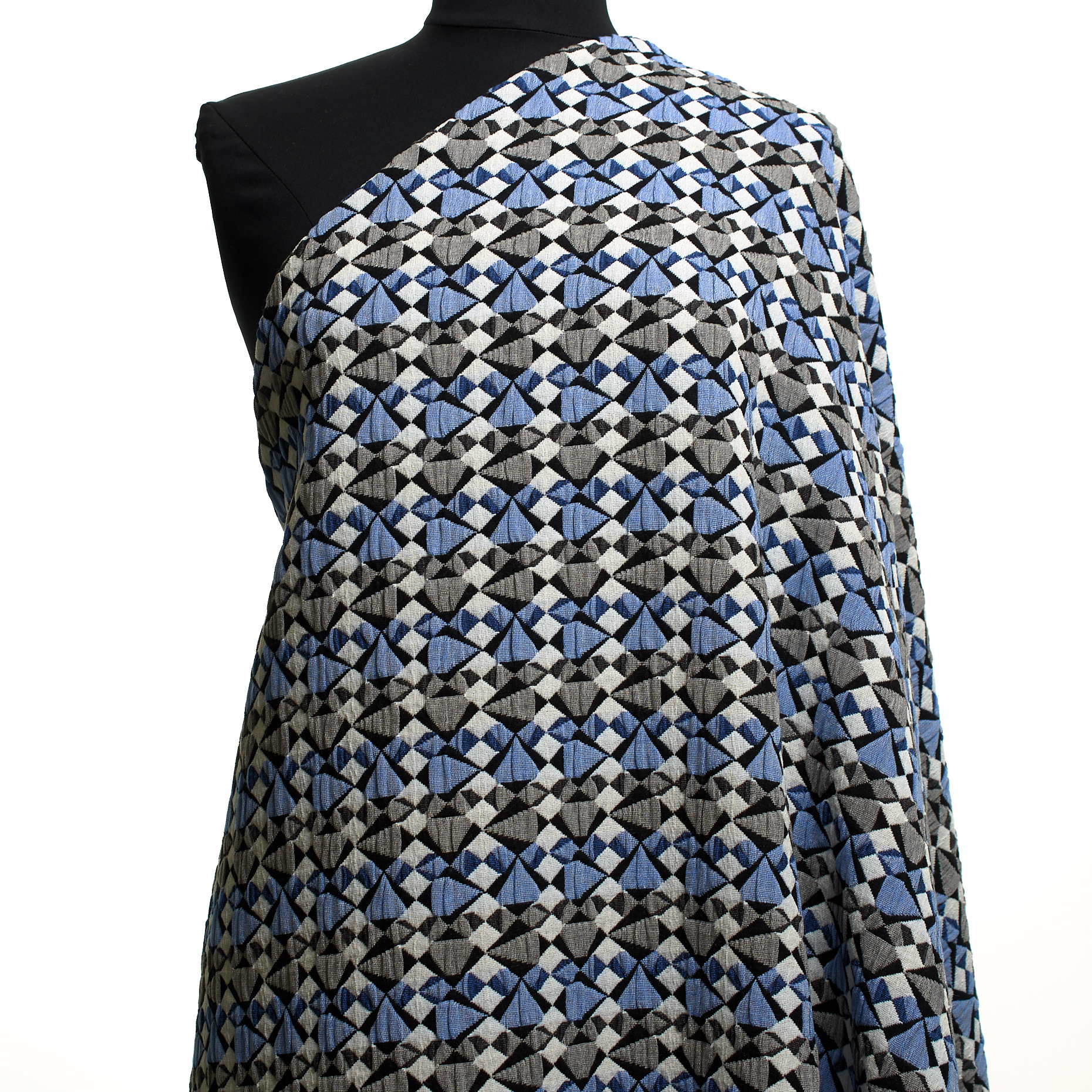 Podwójny żakard, Wiskoza, Bawełna, Lapis Blue&Silver Gray