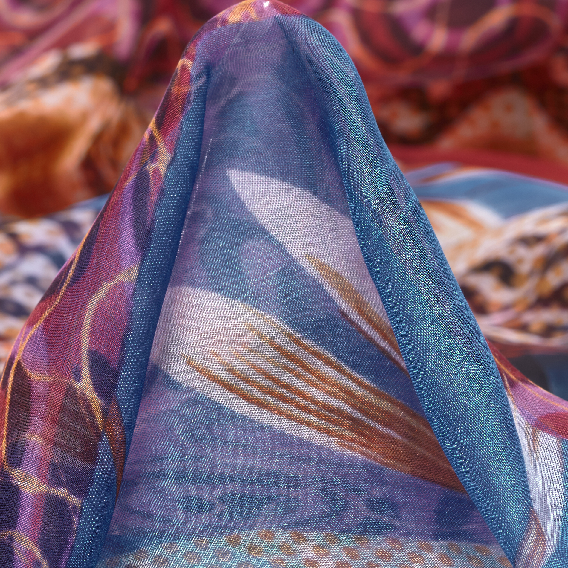 Seta, Chiffon, Stampato, Multicolor