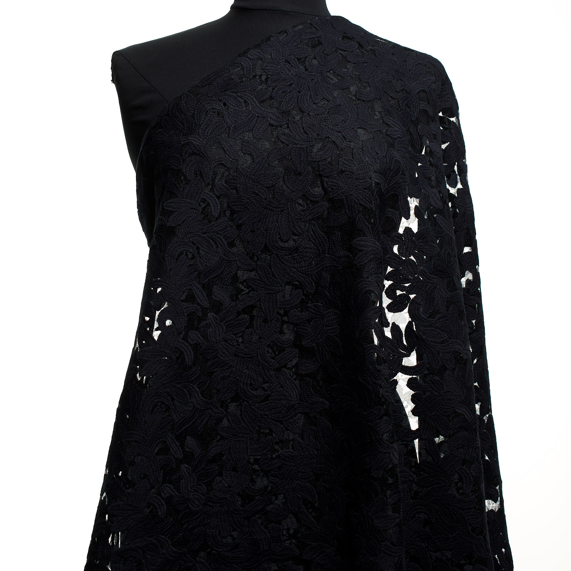 Dentelle, Coton, Floral, Raven Black