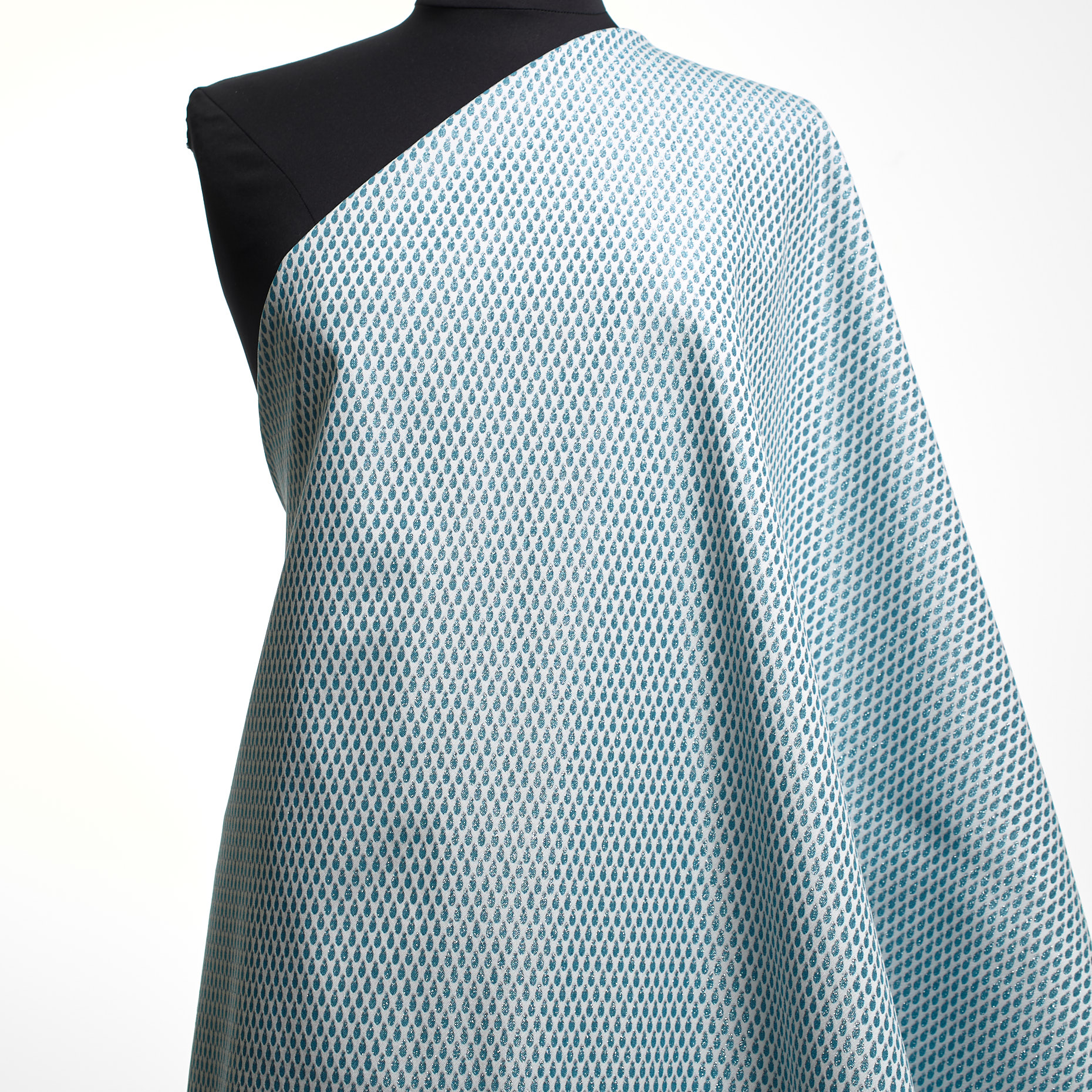 Jacquard, Cotton Elastic, Snow White&Dusty Turquoise