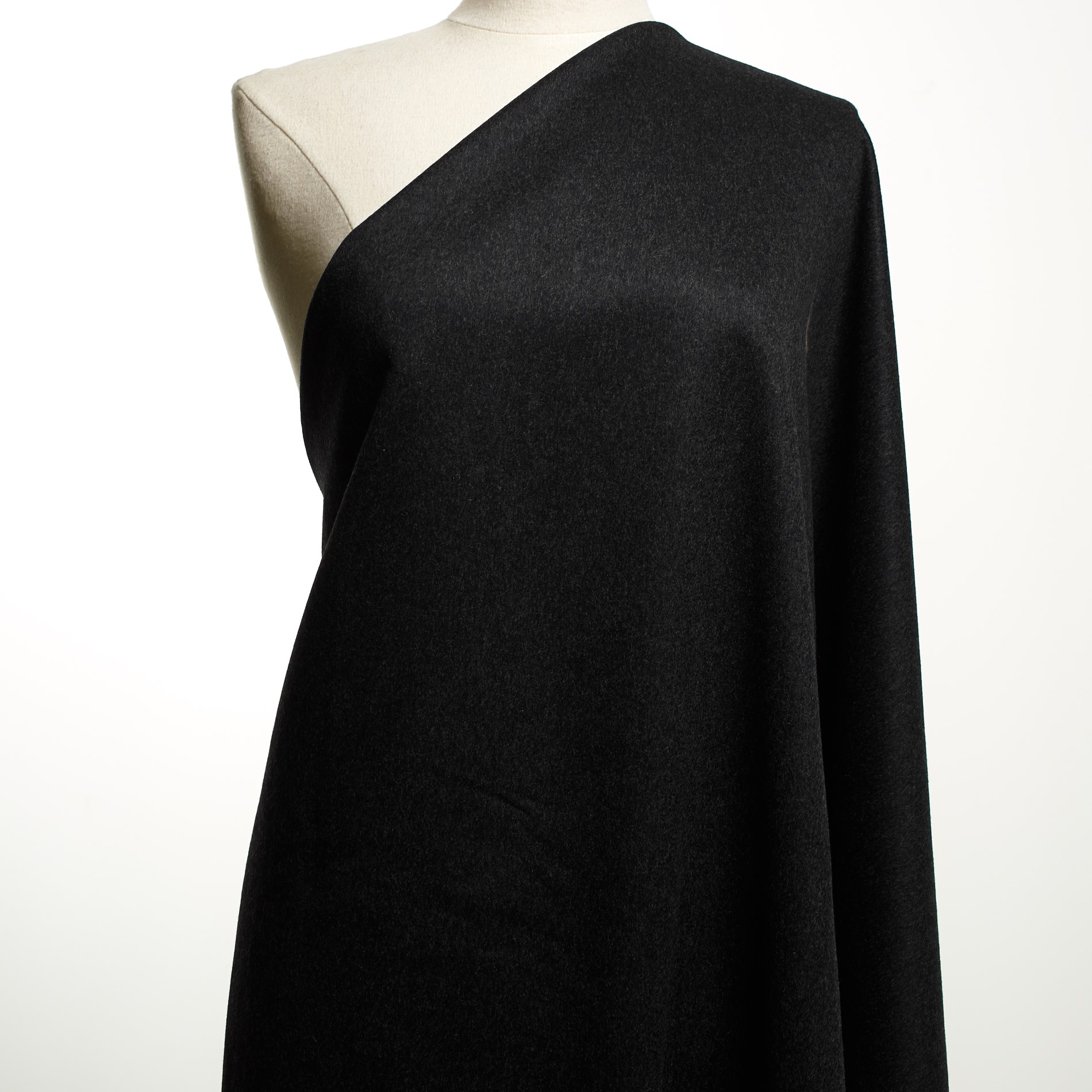 BOILED WOOL, CASHMERE, BRUSHED, BLACK ONYX