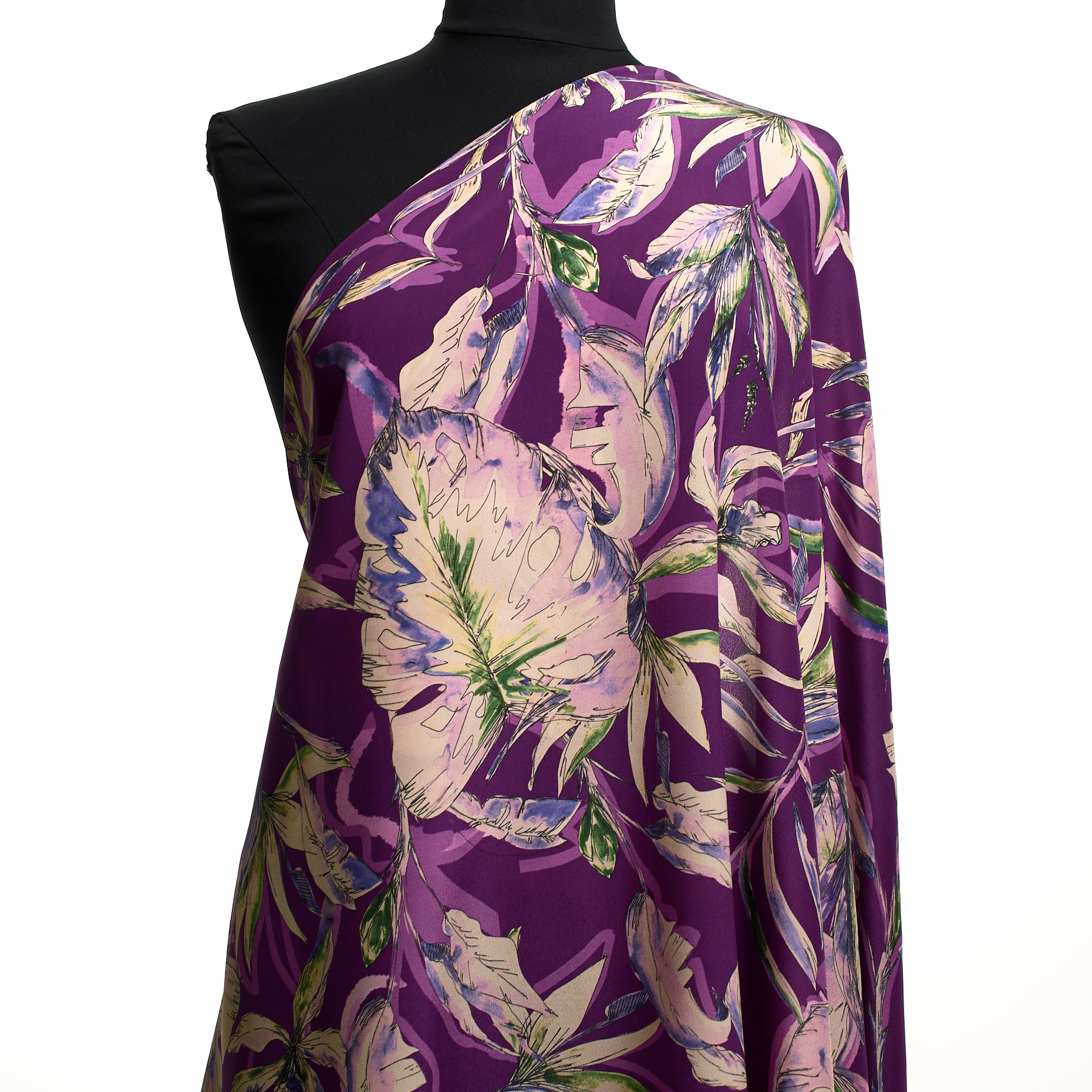 Crêpe, Silk, Printed, Ecru&Grape