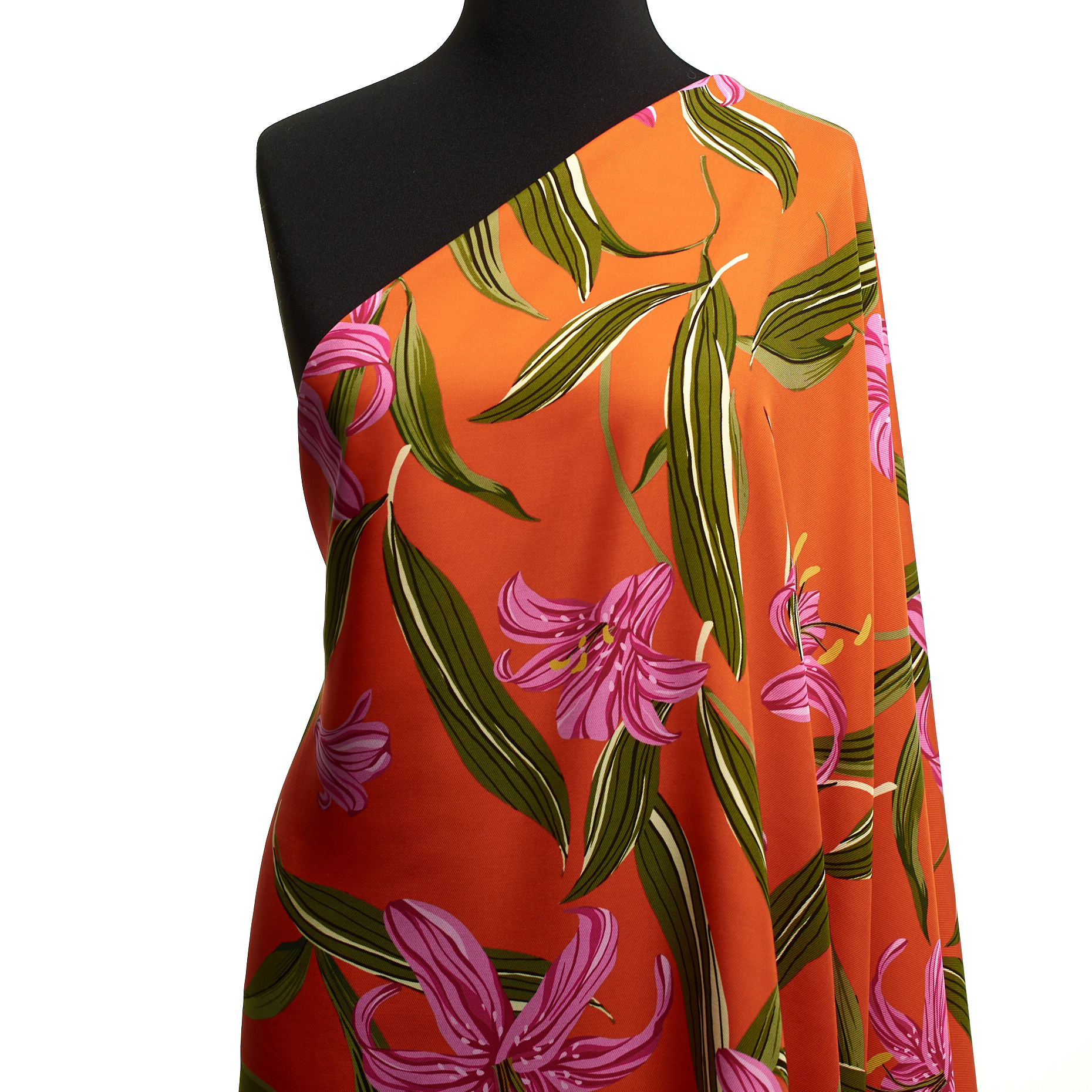 Twill, Viscosa, Floreale, Red Orange&Orchid Bouquet