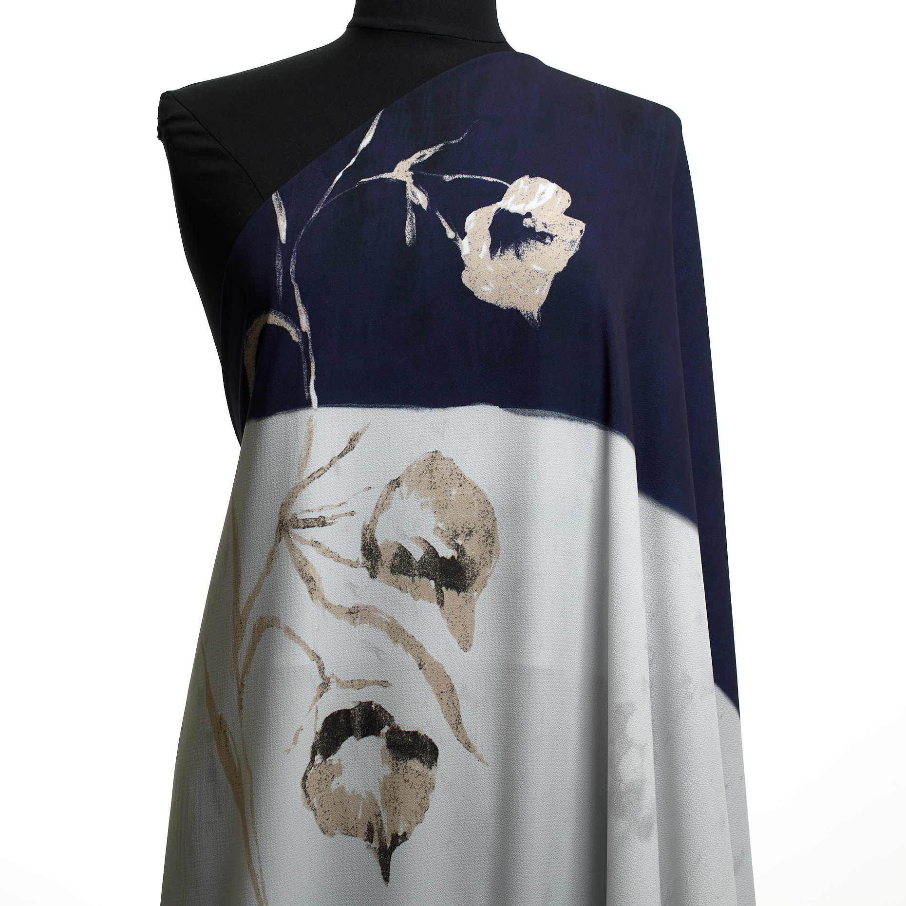 Crêpe De Chine, Printed, Elastic, Barely Blue&Brown Rice